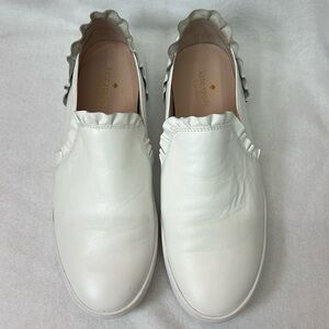 Kate Spade Lilly Ruffle Slip On Leather Sneakers Size 10M White EUC